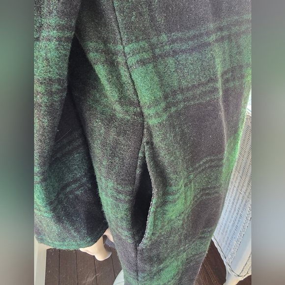 Max Studio Women's Plaid Wool Blend Open Front Green Tartan Coat W/pockets Sz M - Picture 5 of 7